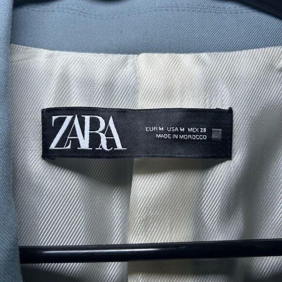 Zara Blazer Women's Medium Blue Double Breasted Gold Button Lined Jacket Career - Picture 3 of 9